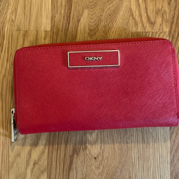 Dkny Bags Dkny Red Leather Zipper Wallet Poshmark